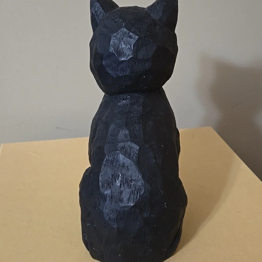 Halloween Black Cat Resin Figurine with Pumpkin 9 Inches
